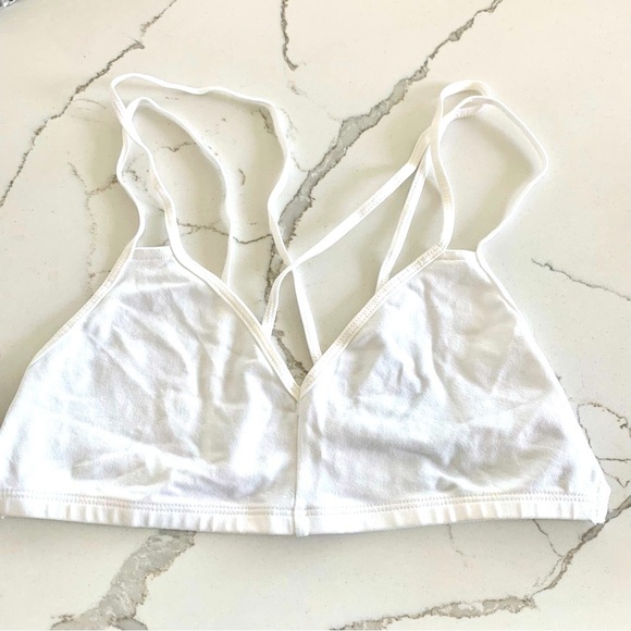 EXPRESS White Strappy Back Knit Triangle Bralette Unlined Bra - Picture 2 of 3